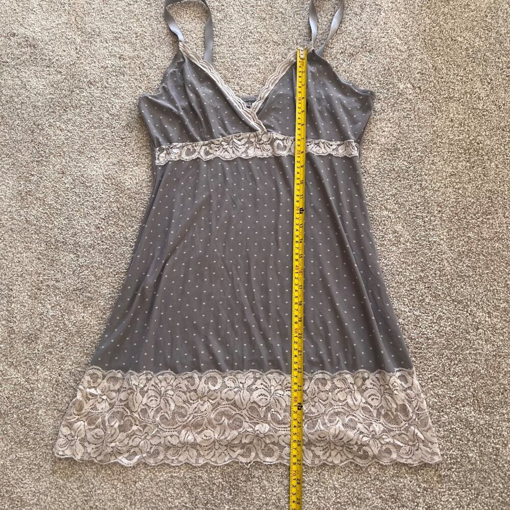 Y2K Grey Babydoll Polka Dot Lace Mini Dress / Lingerie Top XL - Picture 6 of 9
